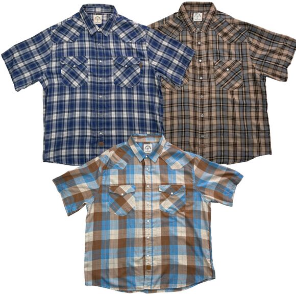Lot 3 Dubinik Western Snap Shirts 2XL Plaid Bamboo Blend Short Sleeve - Picture 1 of 14